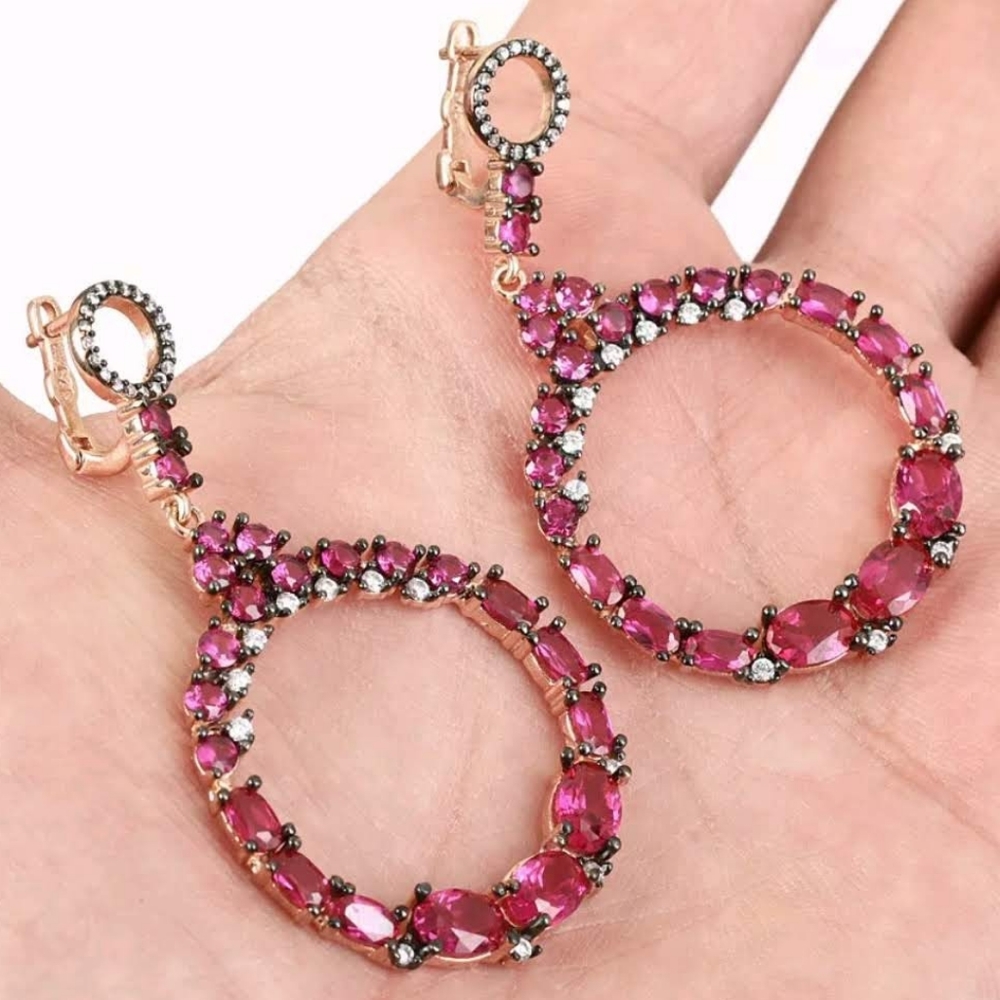 Wreaths of rubies & sapphire earrings - Picture 2 of 6